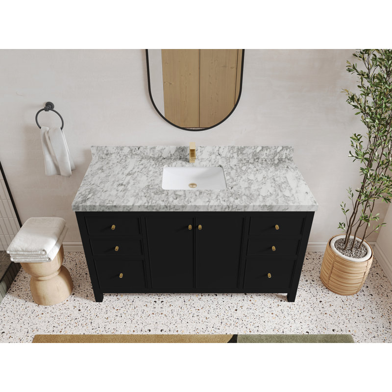 Meuble-lavabo simple 60 po avec plateau Chicago, Marbre de Carrare