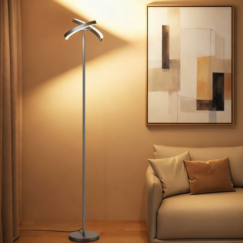 Lampe sur pied à double DEL 74 po avec télécommande, Gris