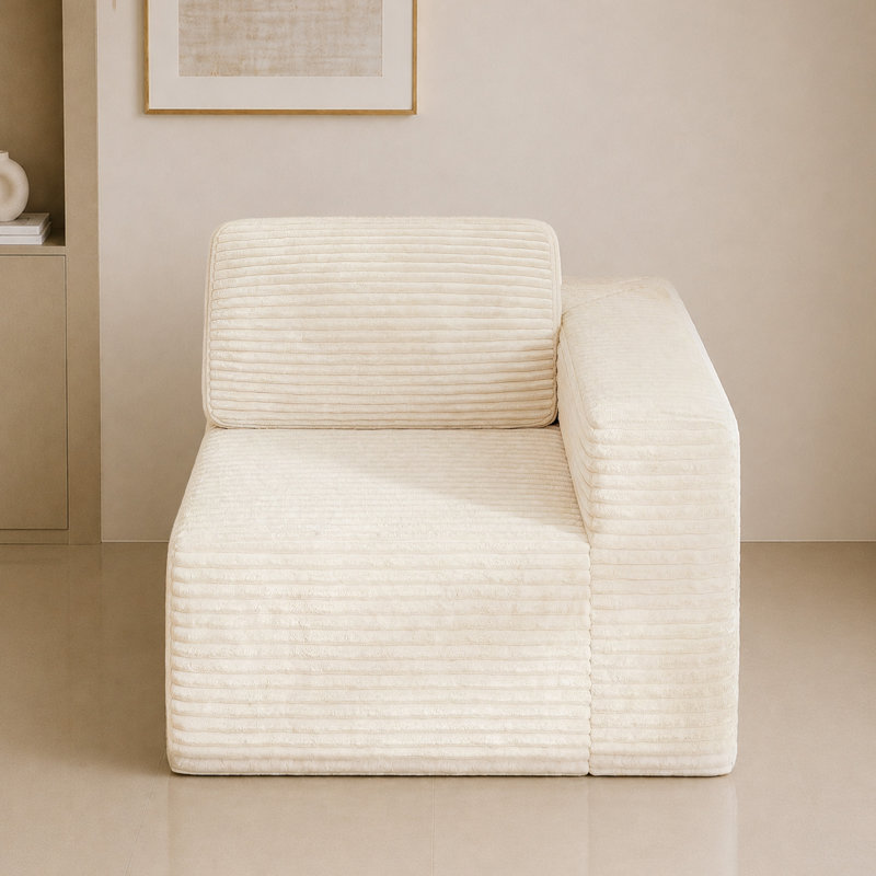 1 Seater Corduroy Sectional, Beige
