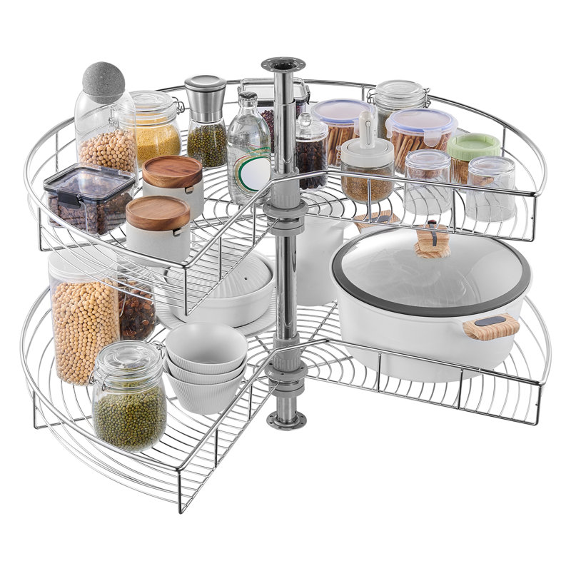 2 Tier Kidney Shaped Chrome Corner Organizer Lazy Susan Cabinet Blind Corner, 74cm H x 80cm W x 68cm D