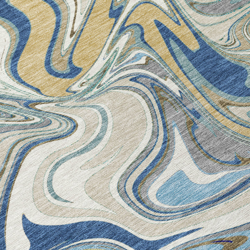 Tapis abstrait lavable à la machine intérieur / extérieur ACN2395, Rectangle 10 pi x 14 pi