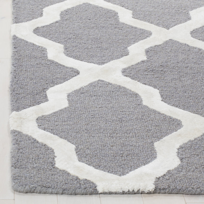 Tapis géométrique en laine et viscose touffeté à la main Ellicott Cambridge, Rond 6 pi