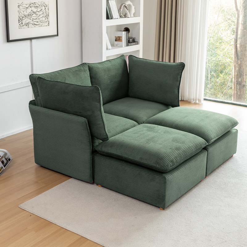 Hepworth 4 - Piece Corduroy Sectional Sofa With Two Ottomans, Green Corduroy