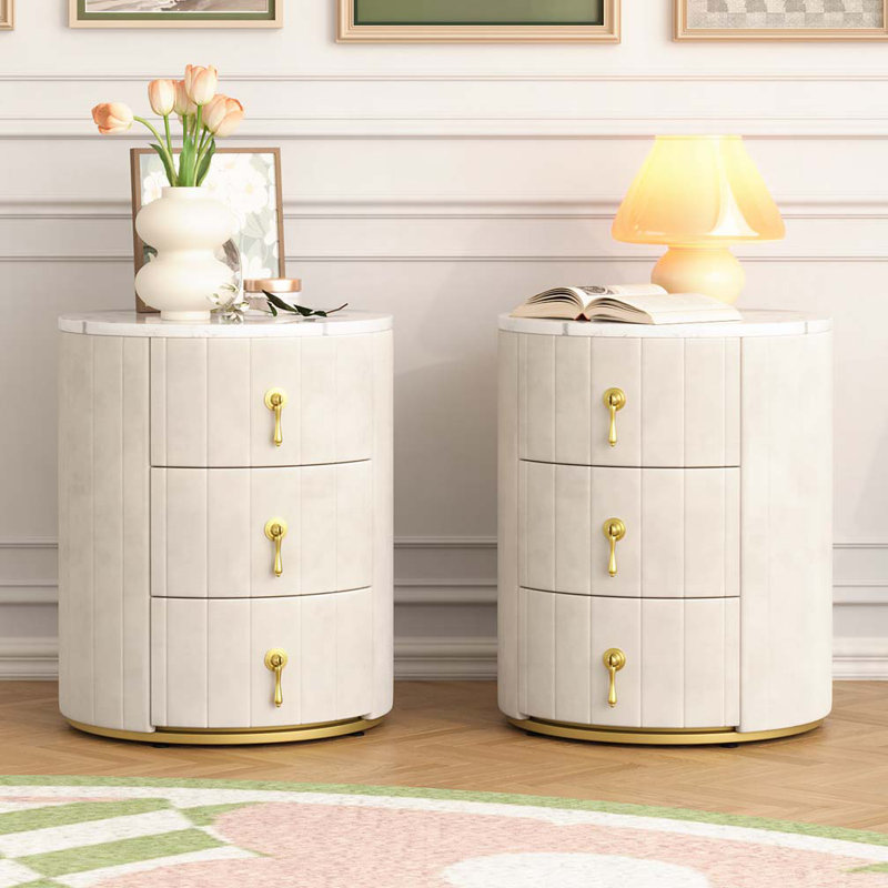 Table de chevet rembourrée à 3 tiroirs, Beige
