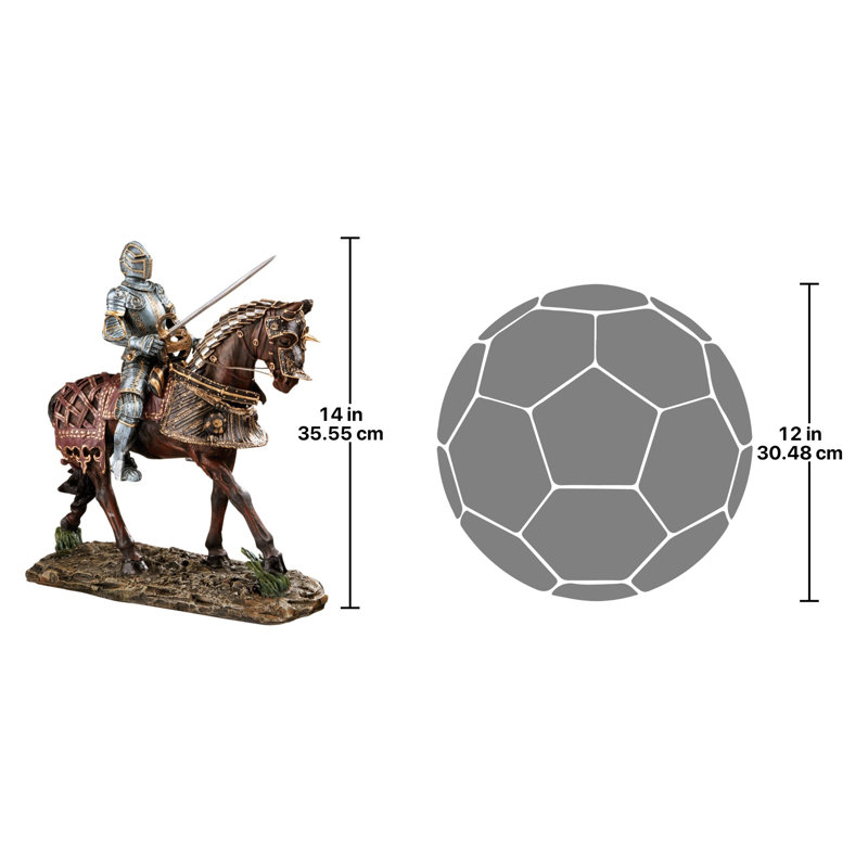 14" Red and Gold Resin Knight Statue with Horse