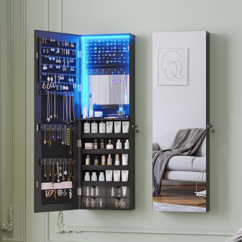 Over the Door Jewellery Armoire with Mirror, Black