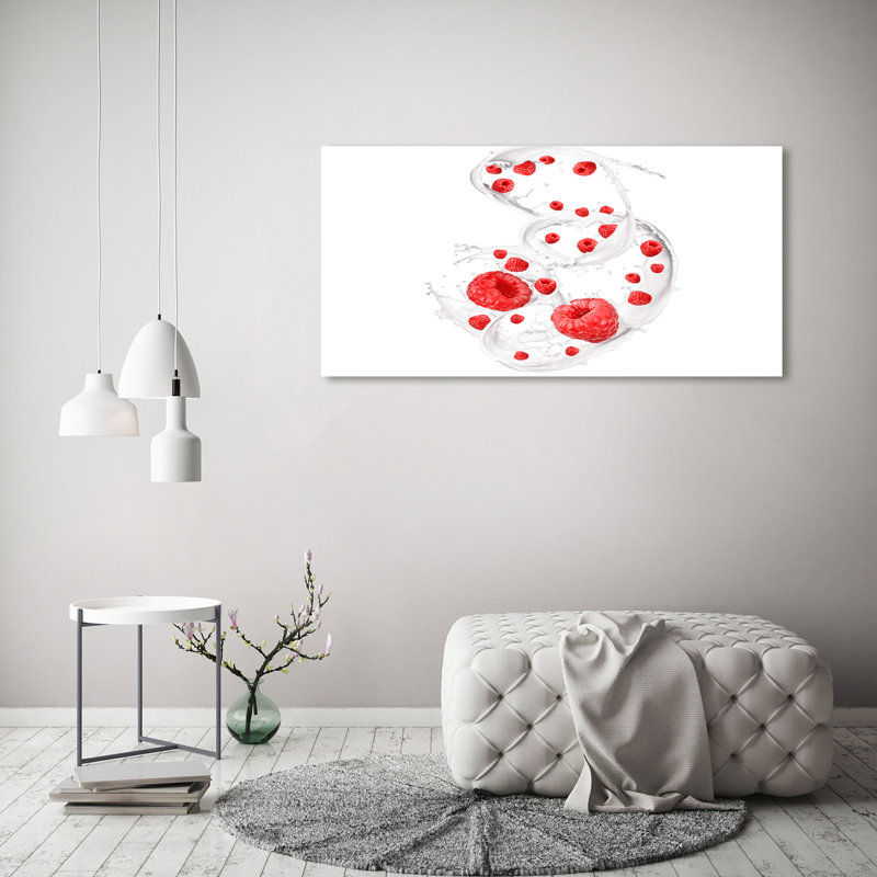 Raspberries With Milk - Wrapped Canvas Print