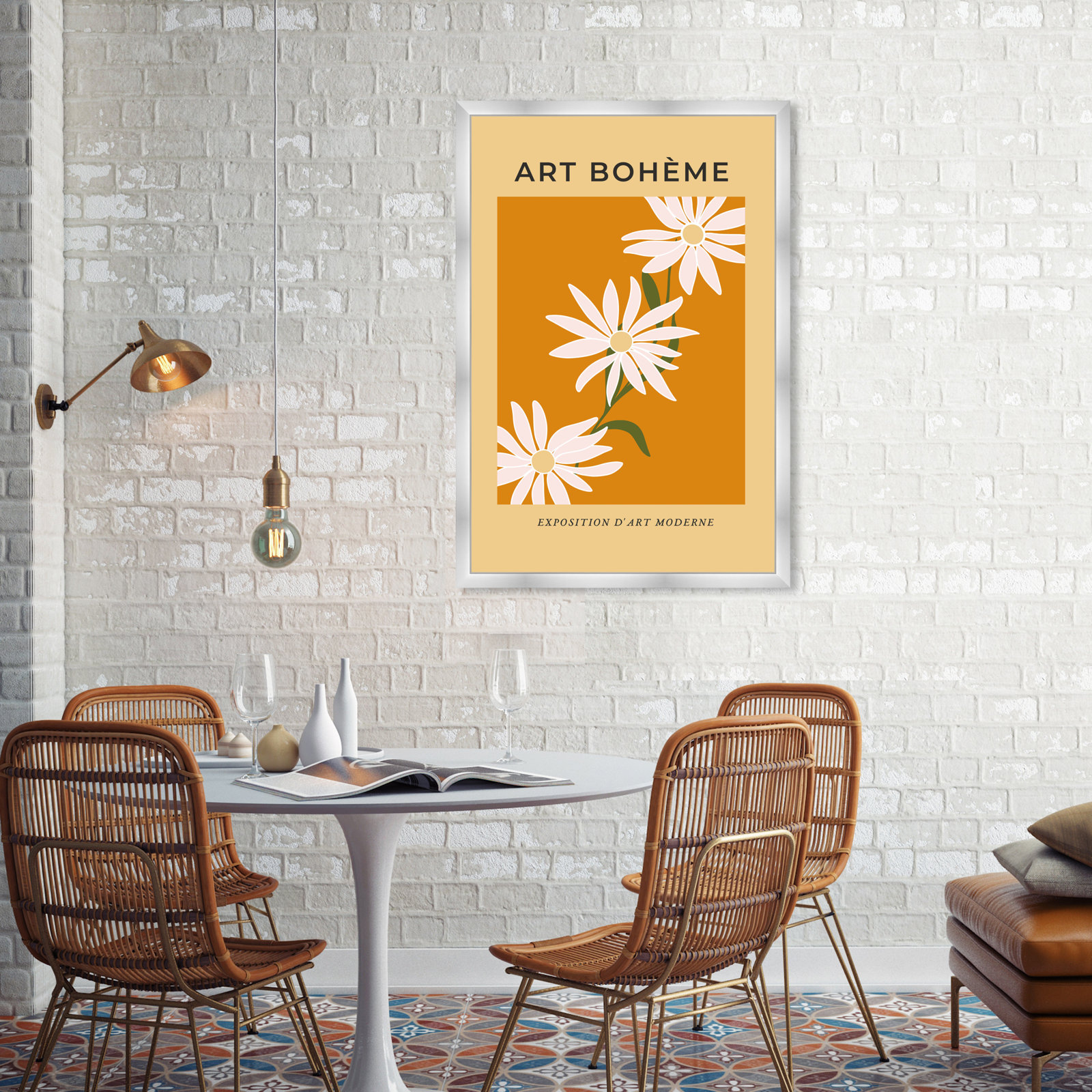 French "White Daisy" Print by Oliver Gal, 38" H x 26" W, Silver Framed Paper