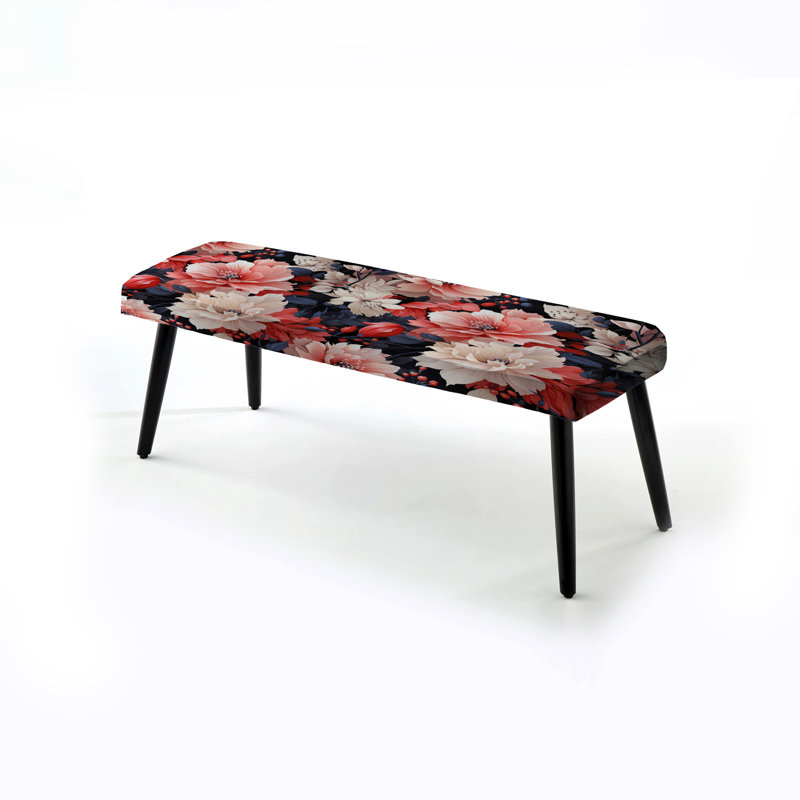 Impression florale rustique enchantée - Banc noir rembourré floral