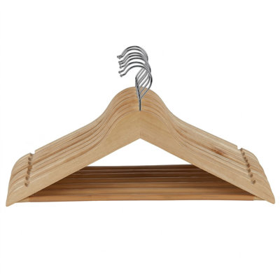 Laura Ashley, ensemble de 10 cintres incurvés en bois massif couleur naturelle | Fabrication en bois franc de qualité supérieure | Crochet pivotant chromé | Cintres de costume robustes