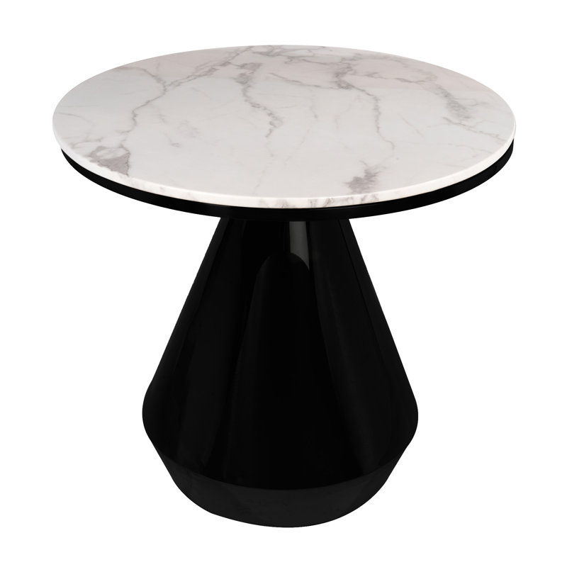 Asfiya 5-Piece IBistro Dining Set – 32" White Marble Top Table with Black Metal Base and 4 Curved Woven Chairs, Gray