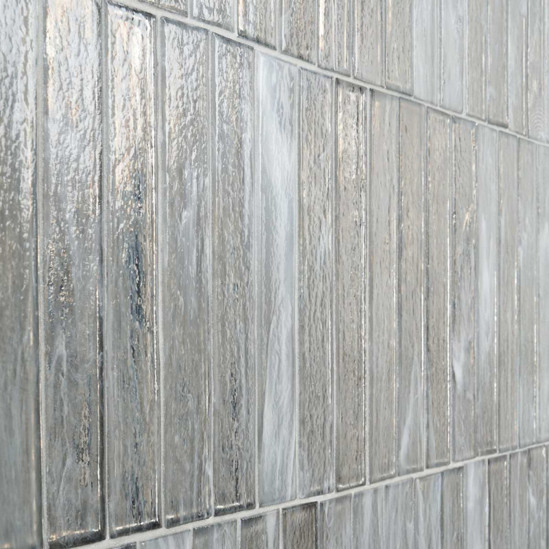 Komorebi 2x12 Brick Polished Glass Subway Tile, Mineral Ice Gray
