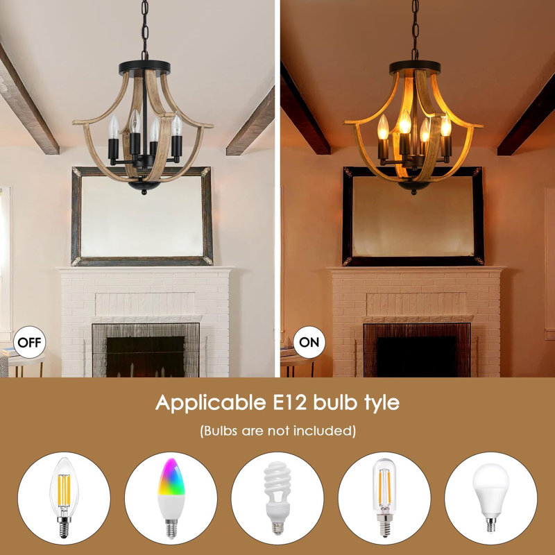 Black and Faux Wood Empire Chandelier with Adjustable Chain