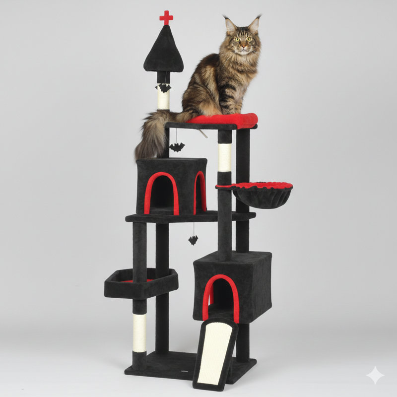 Arbre à chat de 78 pouces avec lit unique de style cercueil