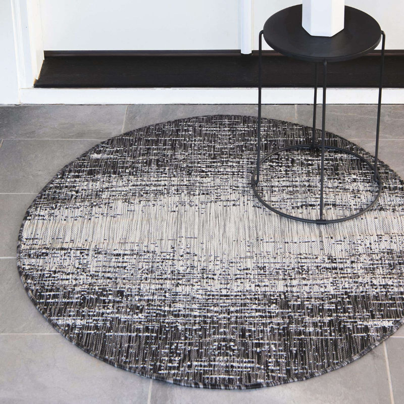 Outdoor Iris Area Rug Lead Gray Color, Round 4'