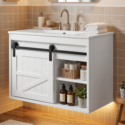 Meuble-lavabo simple 24 po avec porte de grange coulissante Farmhouse
