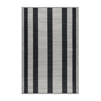 Machine Washable Horizontal Stripes Grey Area Rug