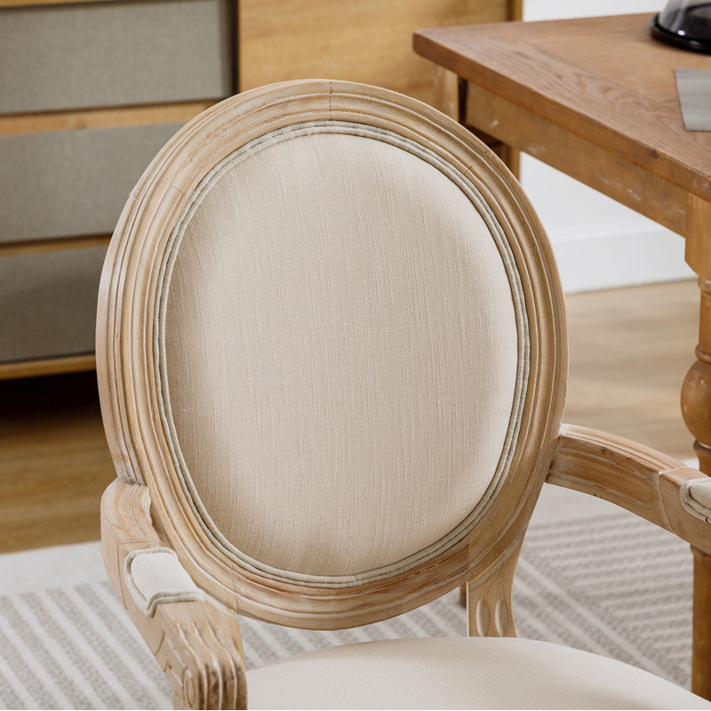 Upholstered Fabric Dining Armchair, Set of 2, Beige