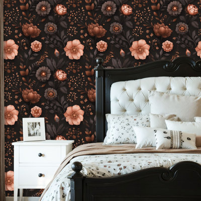 Papier peint auto-adhésif avec papier à motif floral, adhésif décoratif et amovible 17,7 po x 118 po (45 x 300 cm)