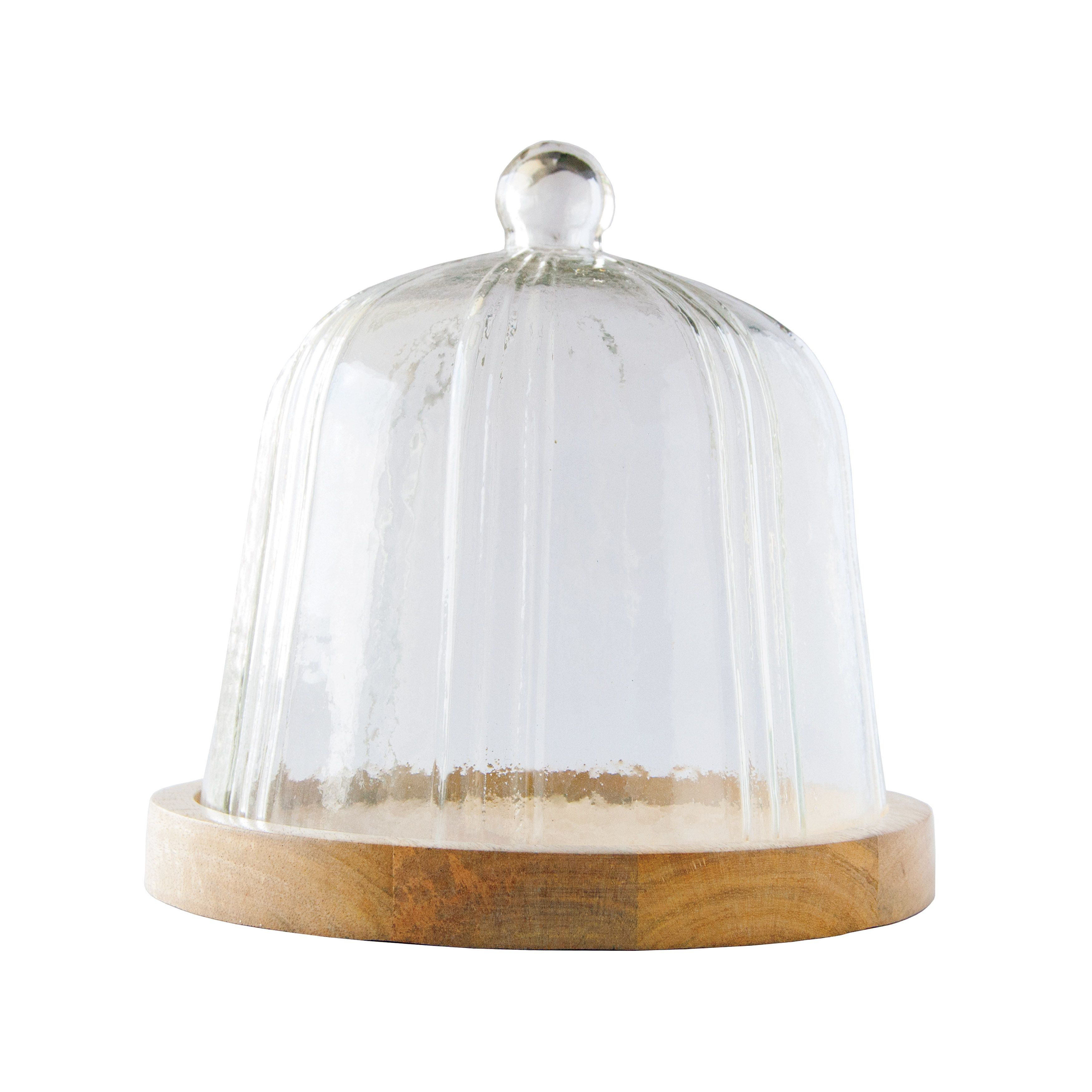 7.5in Tall La Boheme Glass Cloche With Wood Base – Jamali Garden