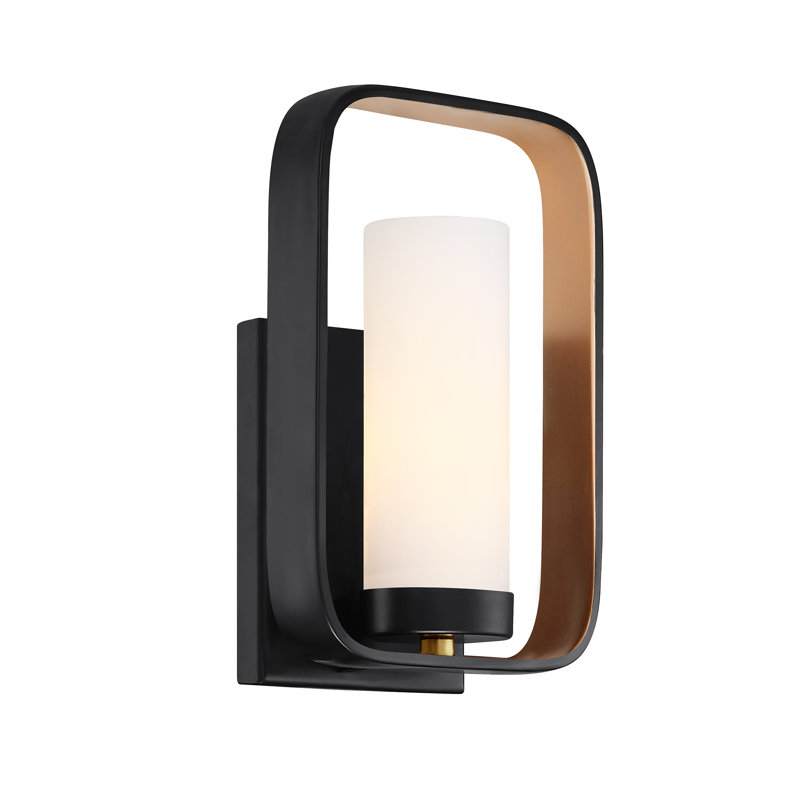 Wall Sconce, Satin Opal, Black/Gold