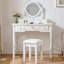 Coiffeuse compacte avec miroir réversible, coiffeuse avec tabouret, coiffeuse compacte pour petits espaces, blanc