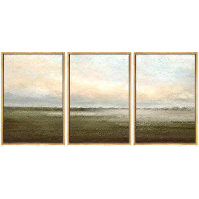 Muted Green Sunrise French Country Landscape Rustic Neutral Large Framed Canvas Print Wall Art Work