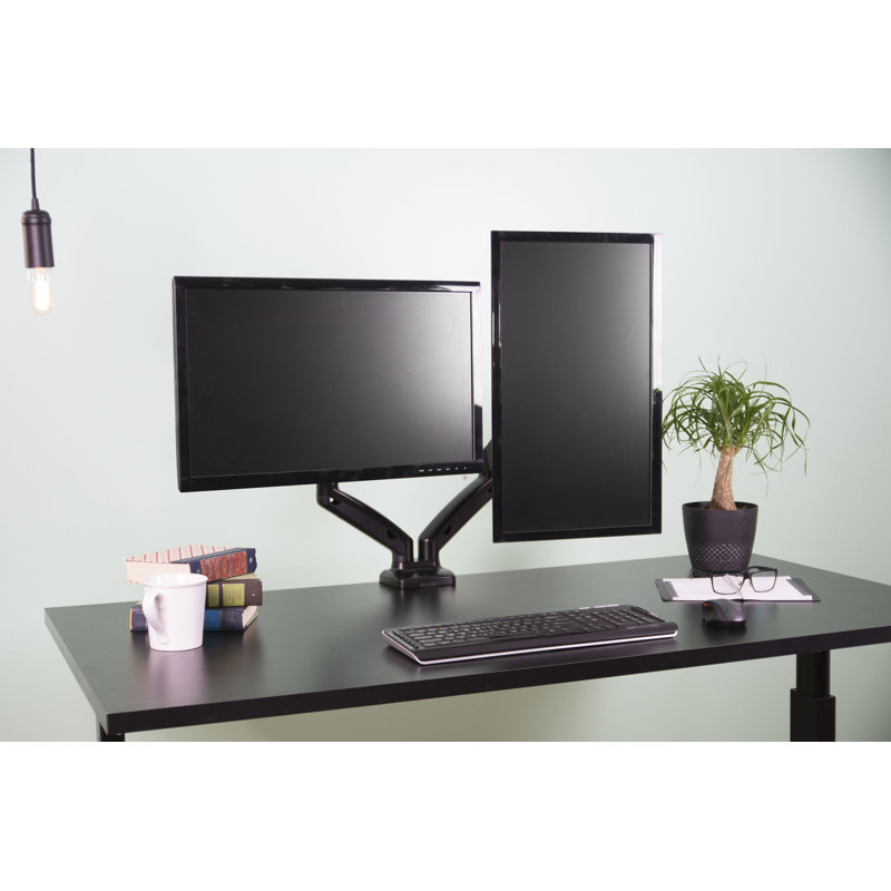 Black Dual Monitor Mechanical Spring Desk Mount Stand