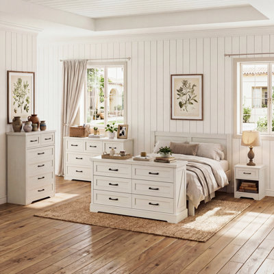 Ensemble de chambre à coucher 4 pièces Maplewood - Commode 7 tiroirs, commode 6 tiroirs, commode 6 tiroirs et 2 tables de chevet avec rangement pour tiroir et tablette