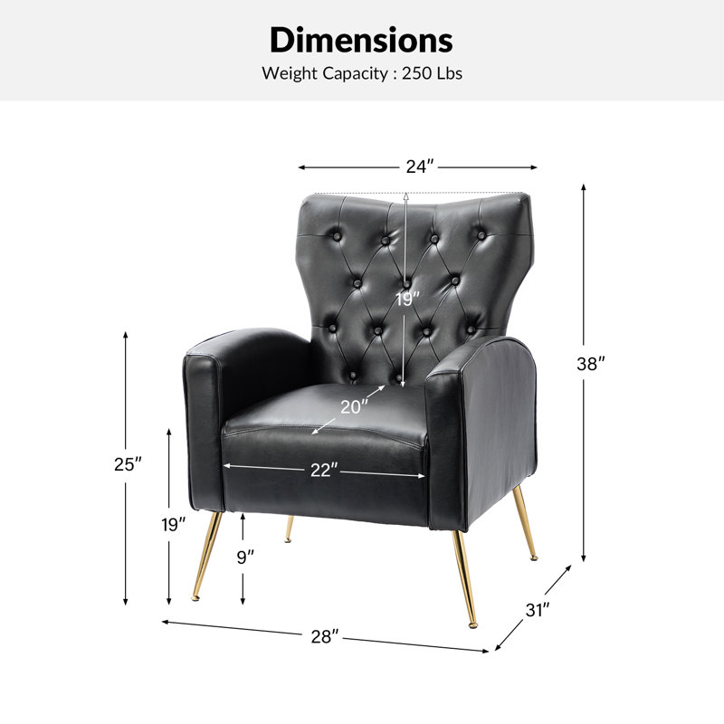 Swihart 28'' Wide Tufted Wingback Chair, Black Faux Leather