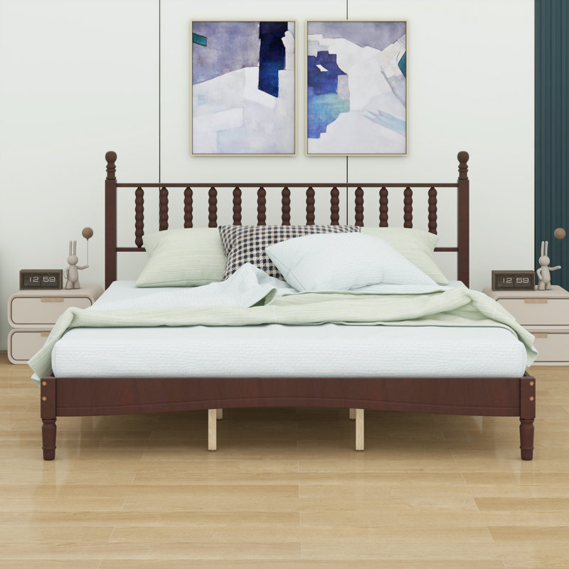 Lit plateforme en bois avec tête de lit en forme de gourde, lit plateforme de style rétro avec support à lattes en bois