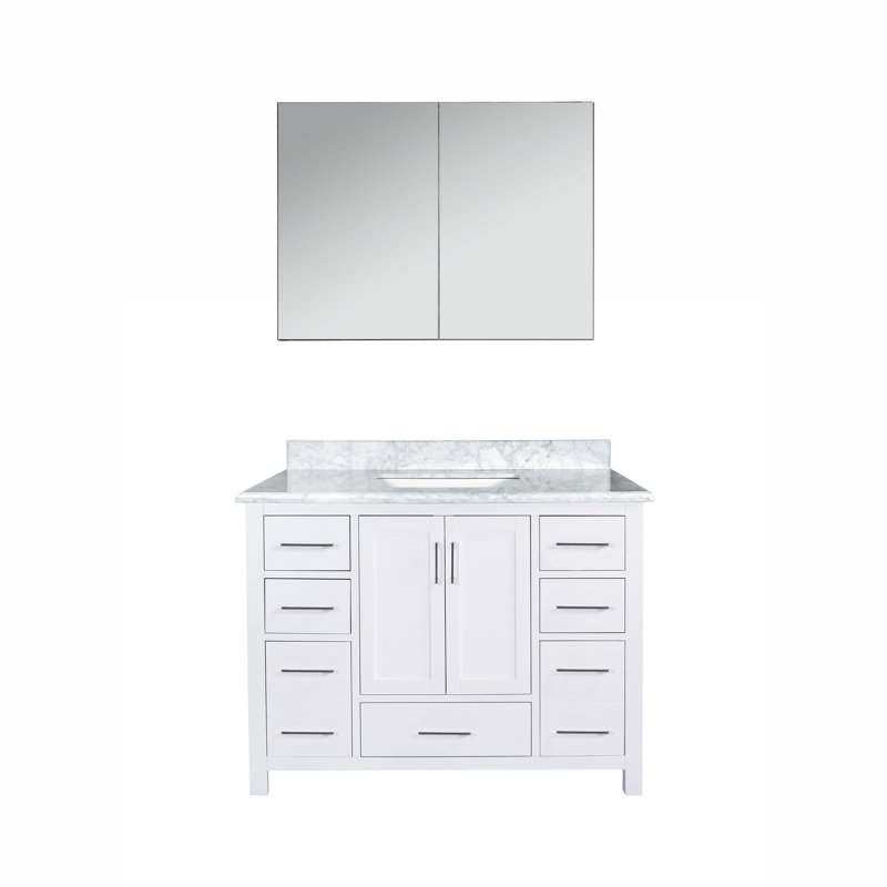Ensemble de meuble-lavabo simple 43 po avec miroir Polkton Carmela, Marbre de Carrare