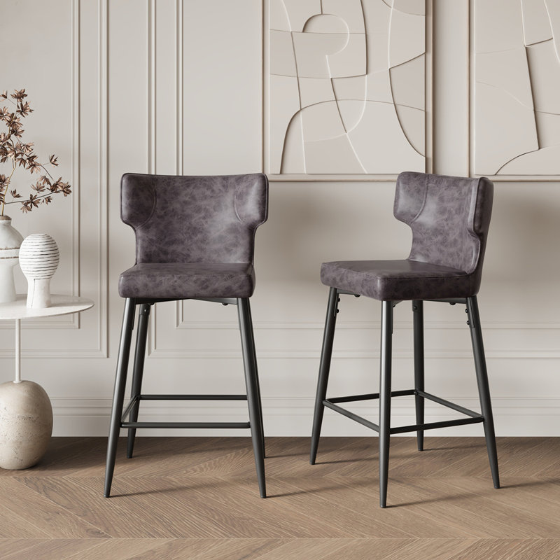 Ensemble de 2 tabourets de bar à hauteur de comptoir avec 2 repose-pieds rembourrés en cuir synthétique et structure en métal pour cuisine et bar