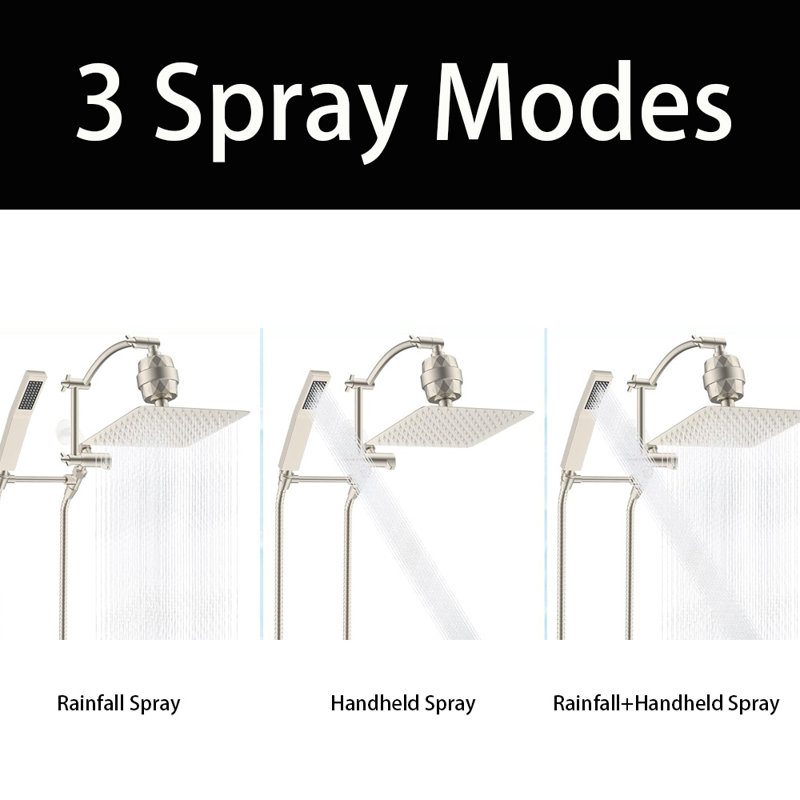 10'' Filtered Rainfall Shower Head With Handheld Combo,, 16'' Adjustable Arc Extension Arm, 20 Stage Shower Filter, 71'' Hose