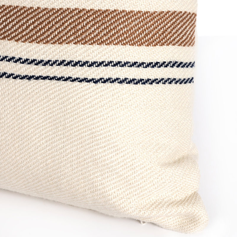 Striped Beige and Black Lumbar Outdoor Pillow