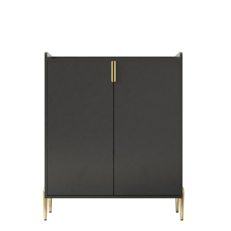 Armoire de bar à vin noire à 2 portes avec support à vin et tablettes réglables, buffet moderne à fermeture en douceur pour la salle à manger et le salon