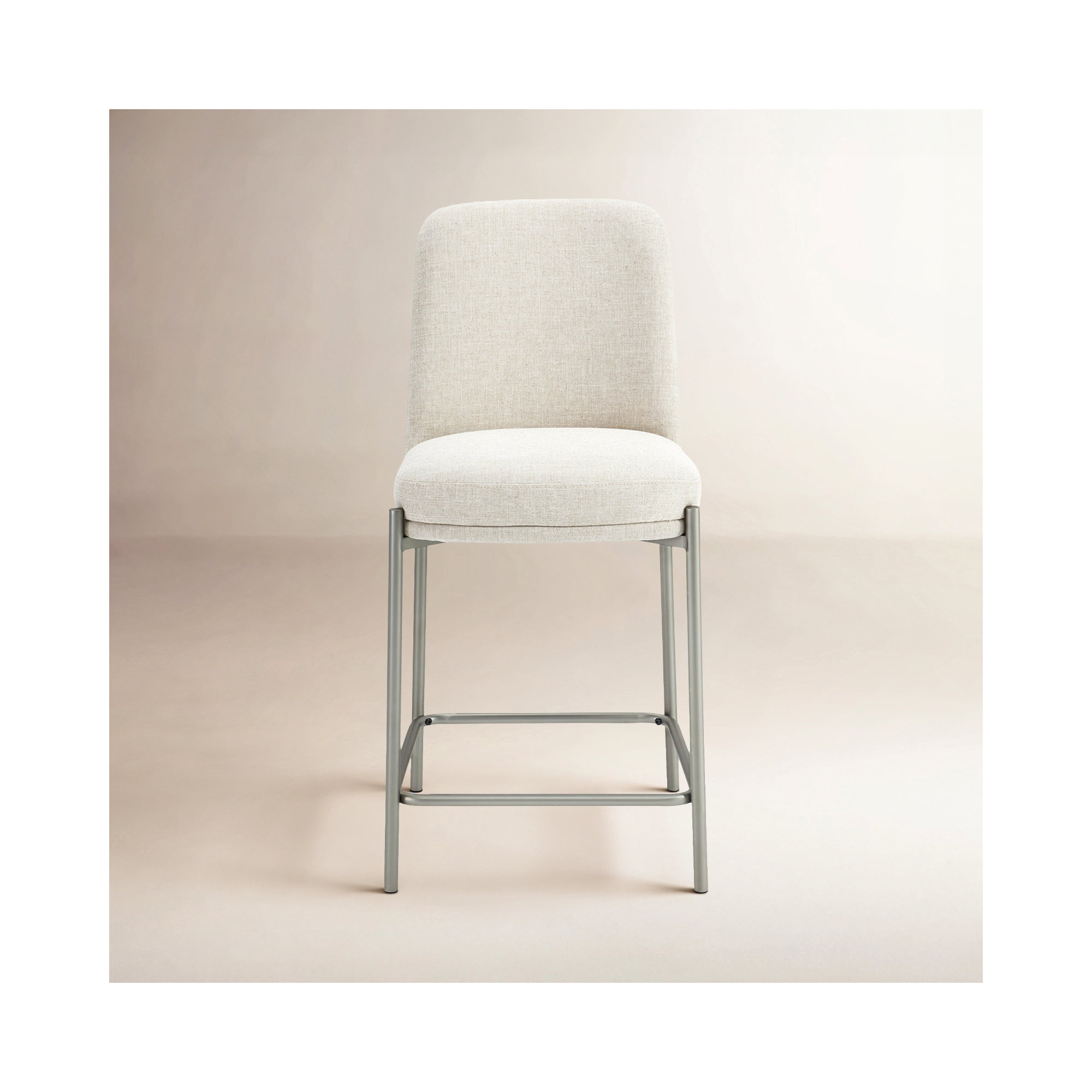 Dion Upholstered Bar Stool In Natural Light Linen And Brushed Nickel Metal, Counter Stool (25” Seat Height)