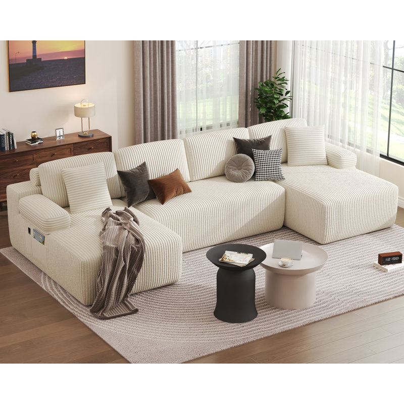 4 Seater Corduroy Sofa, Beige