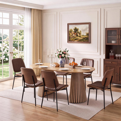 Extendable Oval Wood Dining Table Set With With 6 Dining Chairs