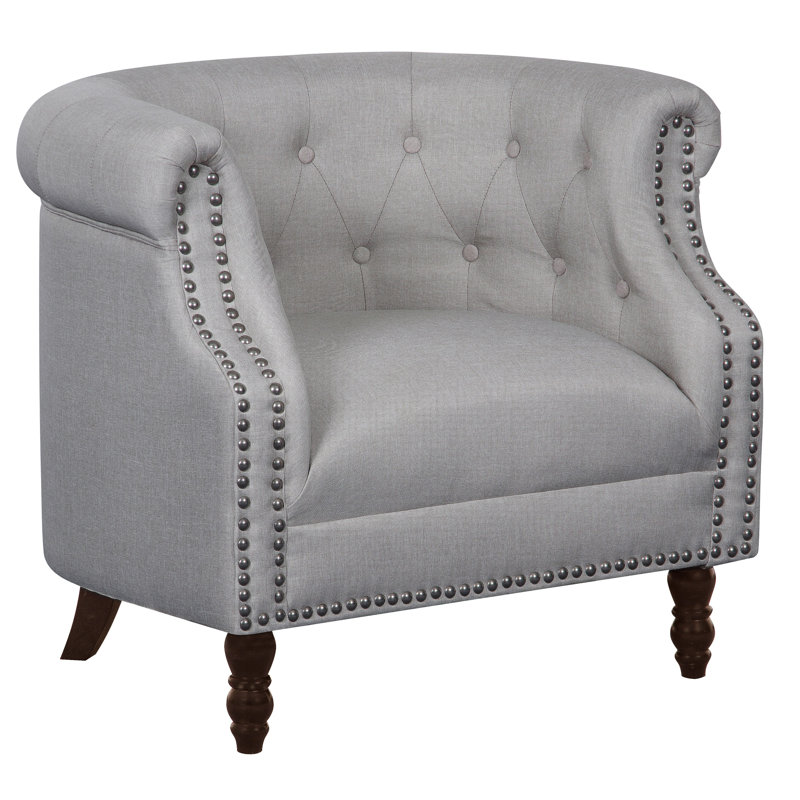 Willisville Upholstered Barrel Chair, Beige/Light Gray