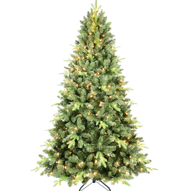Arbre de Noël de 5 pi avec 300 lumières blanches chaudes, 967 pointes réalistes en PE + branches, branches à charnières pour installation sans tracas, support intemporel pré-enfilé au look naturel