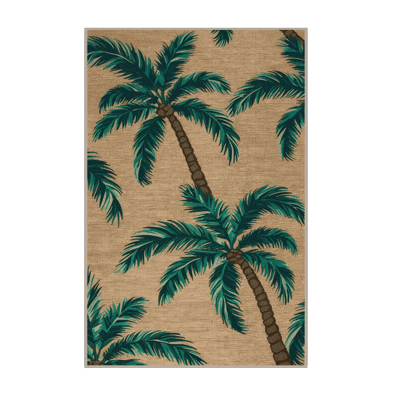  Washable Swaying Palms Hawaiian Area Rug, Rectangle 4' x 6'