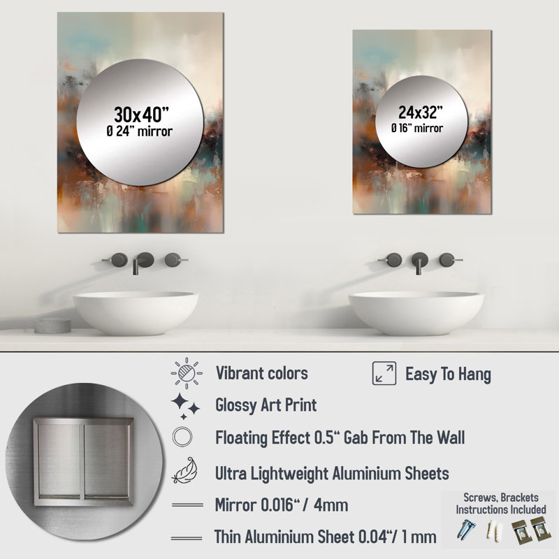 Décoration murale brune abstraite nature I - miroir de paysage abstrait MTMIR60159, 32 po x 24 po