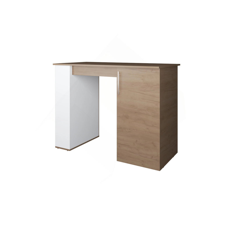 Kitchen Island with 1-Door and Open Storage, White+Natural