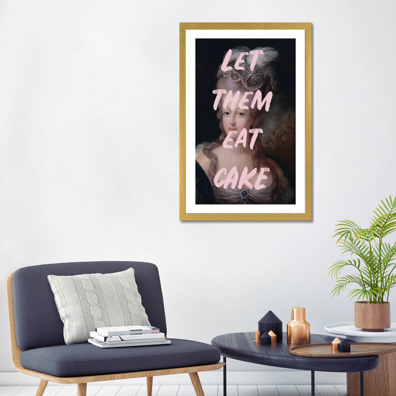 «Let Them Eat Cake Graffiti» par Ruby and B - impression d'art graphique, Papier encadré doré, Blanc