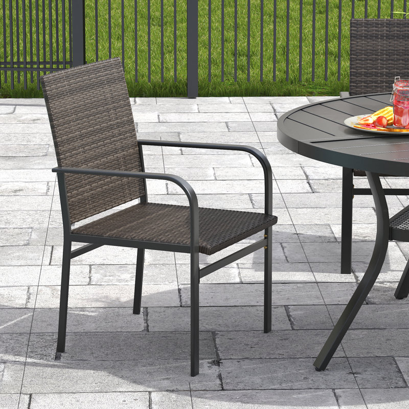 Ensemble de salle à manger de patio pour 6 personnes avec chaises en osier, Gris gris