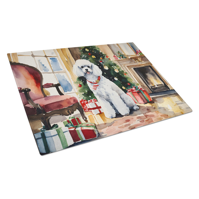 Grande planche à découper en verre Poodle Cozy Christmas
