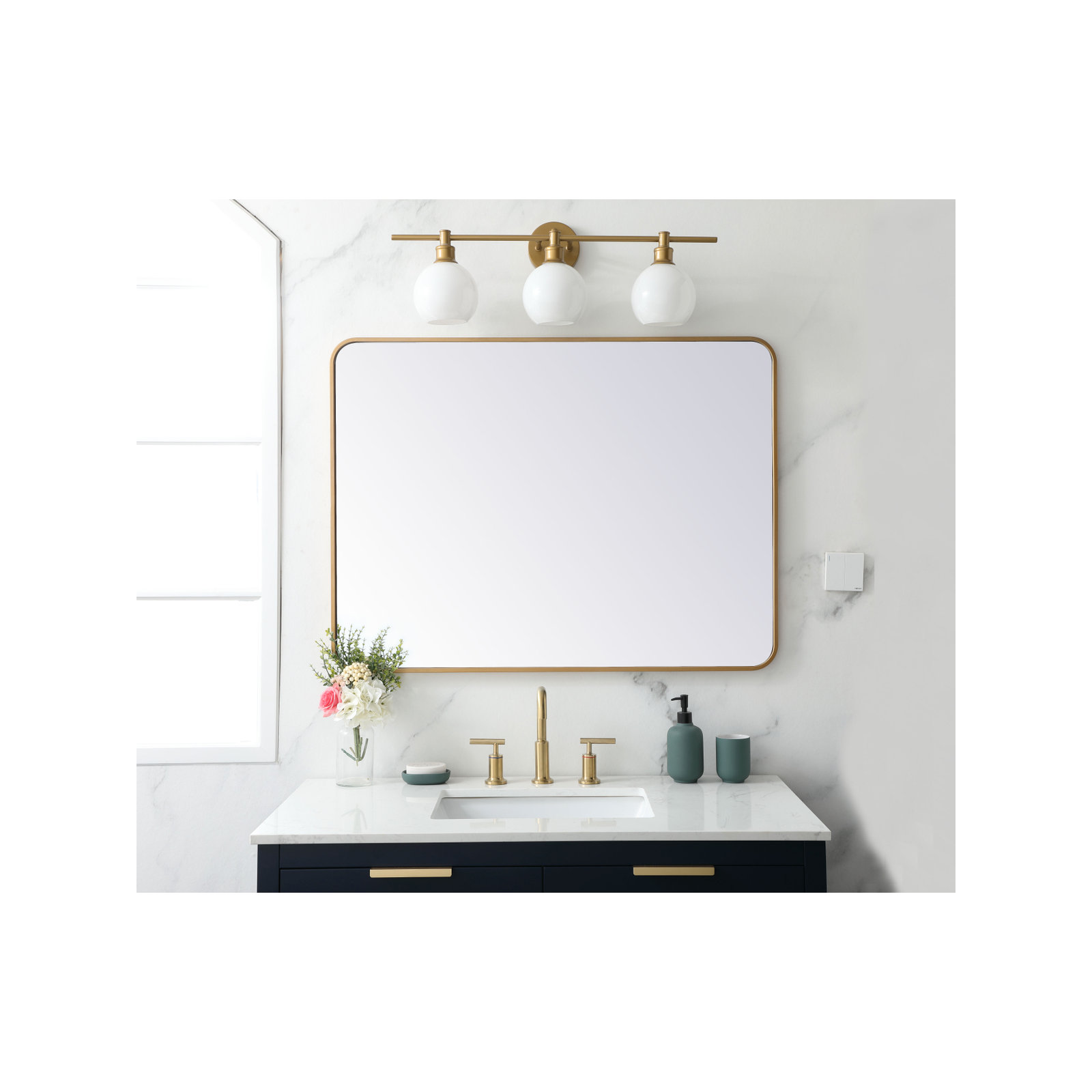 Sabine Metal Rounded Rectangle Wall Mirror, Brass, 40" x 30"