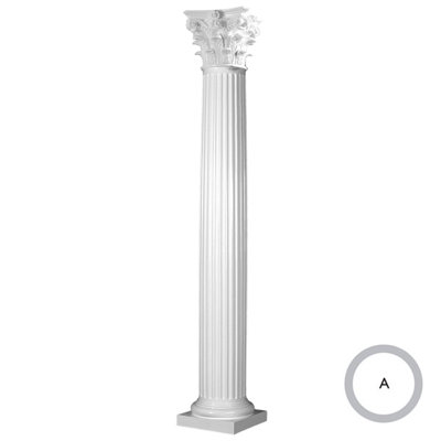 Endura-Stone Fluted Column Round Shaft Tapered Tuscan Base/Roman Corinthian Capital, Unsplit/Whole