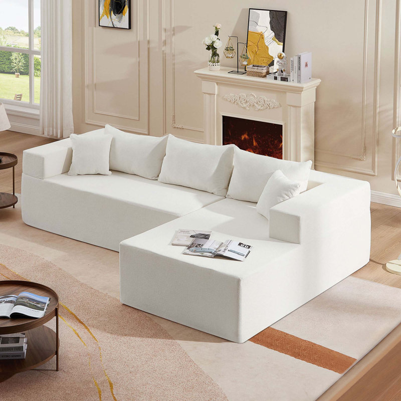 Ensemble de canapé modulaire rembourré en forme de L 2 pièces Boneless, Tissu beige
